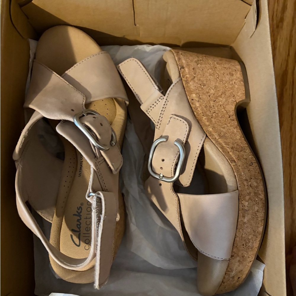 Clarks Women's Cream Cork Wedge Sandals